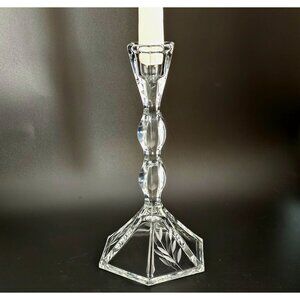 Princess House Lead Crystal Candlestick holder 8” etched glass leaves #827